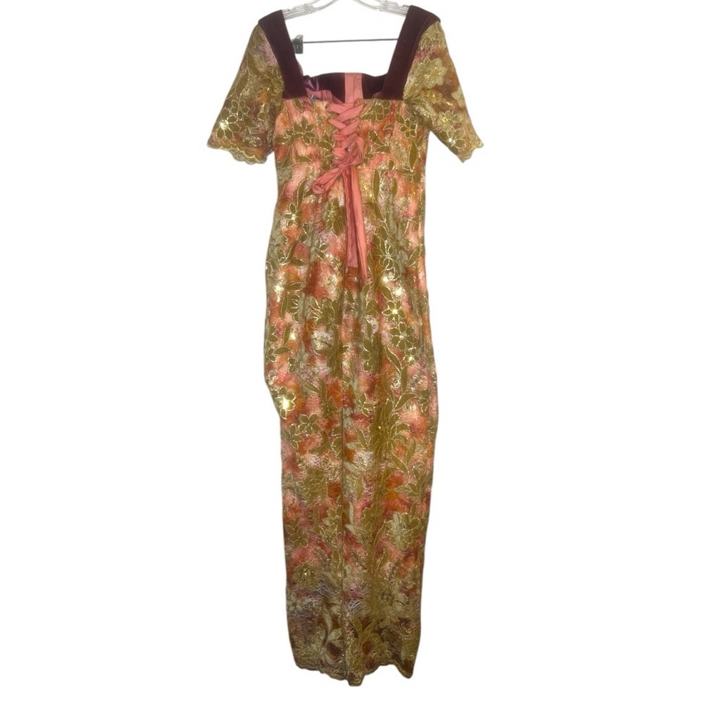Oscar de la Renta STYLE Dress mermaid Floral Velvet Lace Gown Vintage inspired - Picture 8 of 14